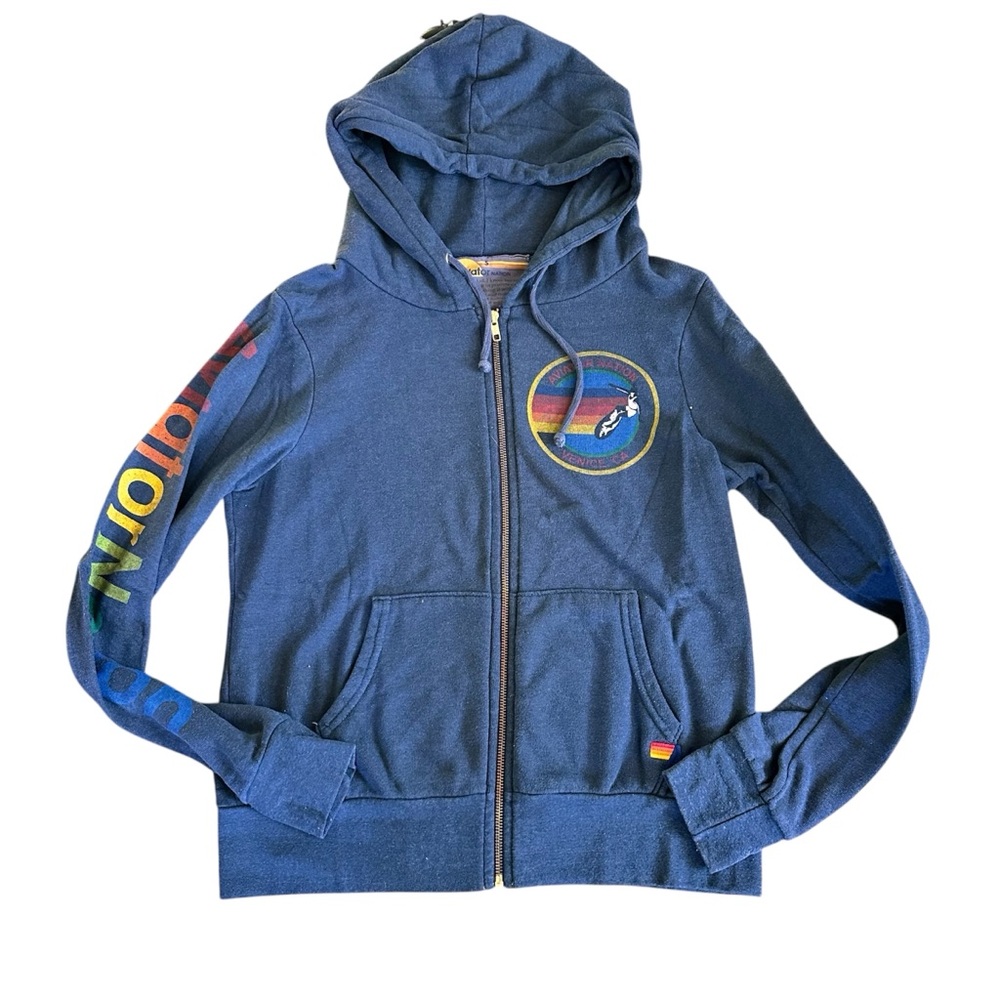 Aviator Nation Classic Zip-Up Hoodie - Size Small - Navy Blue